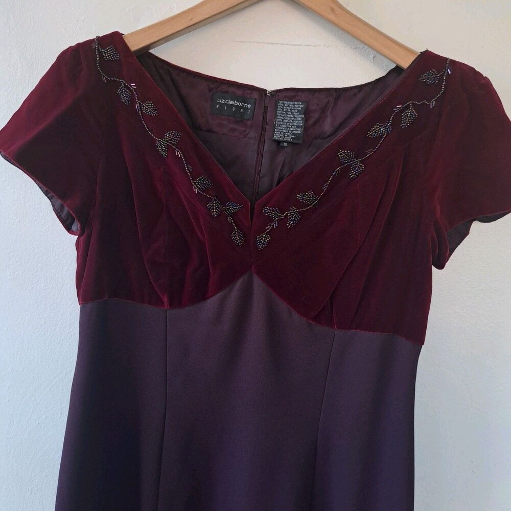 Vintage Liz Claiborne Nights Size 12 Large Velvet Beaded Dress Burgundy Plum
